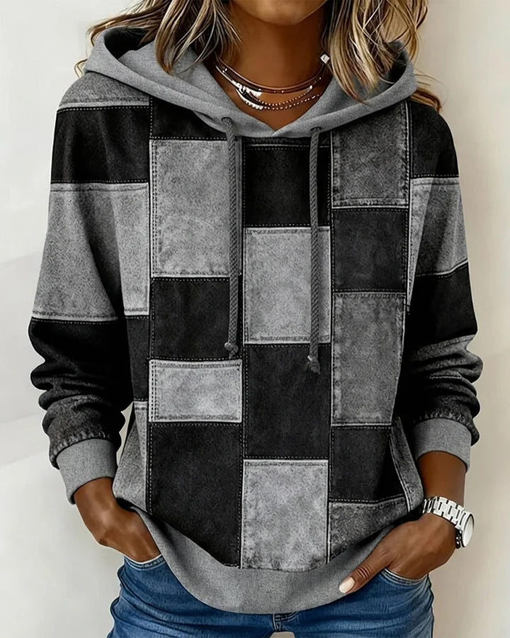 Yaralyn | Patchwork Hooded Long Sleeve Sweatshirt