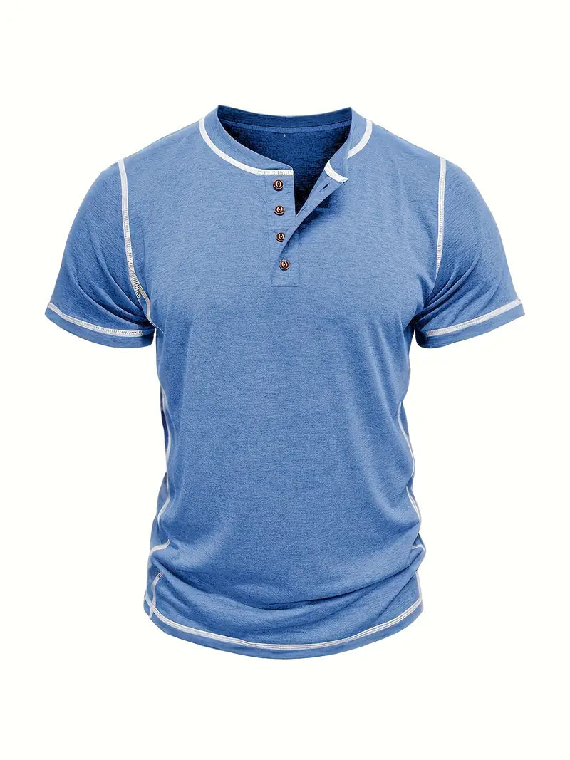 Orazio | Henley Short Sleeve Contrast Stitch Shirt