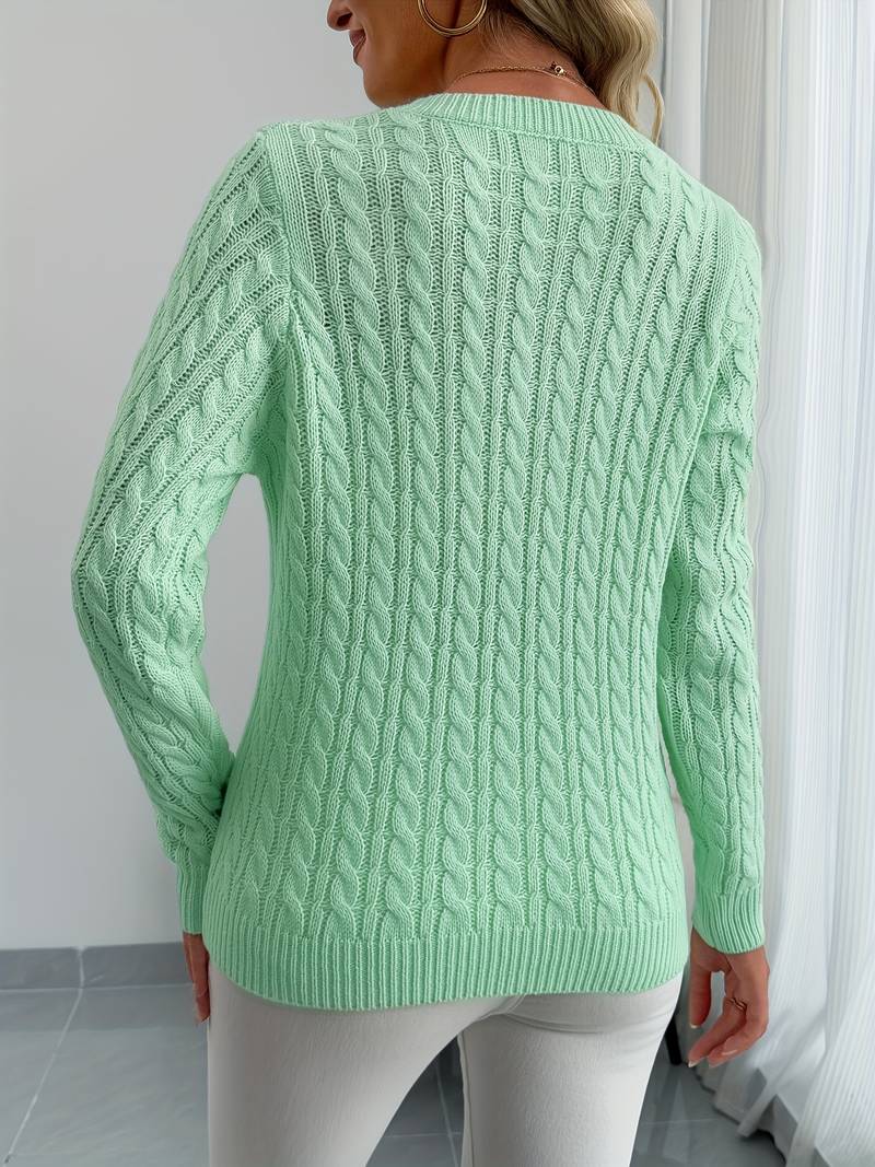 Zivah | Cable Knit V-Neck Long Sleeve Sweater