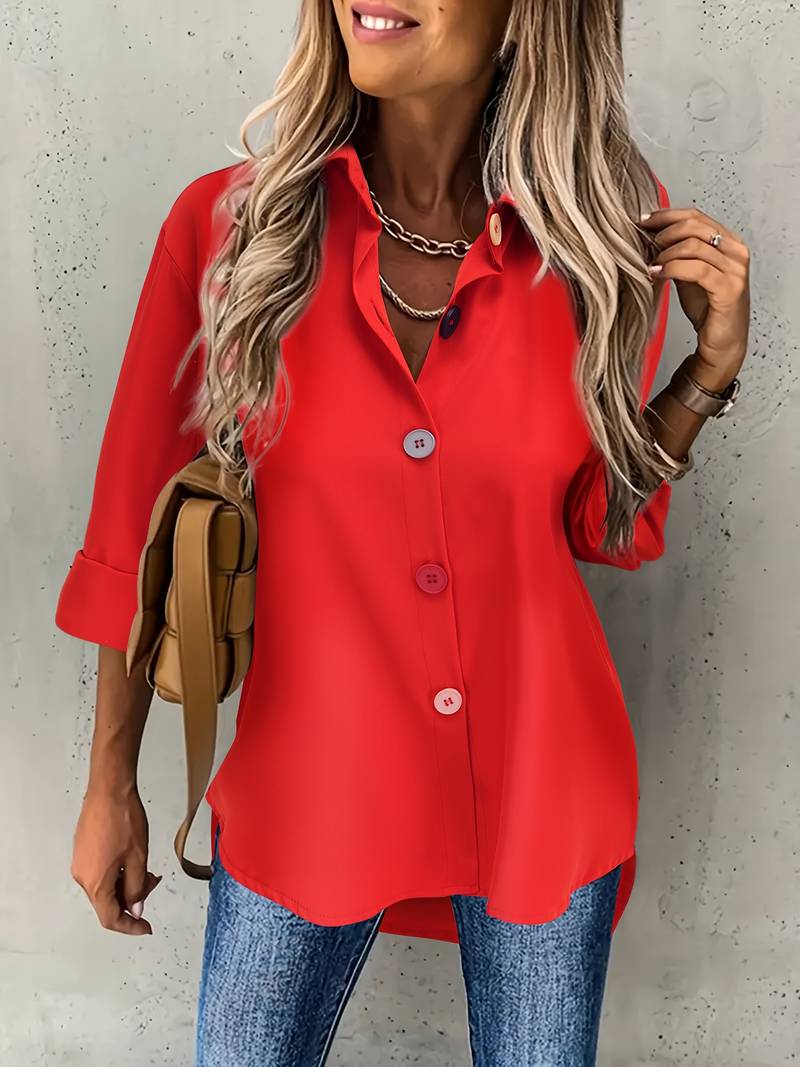 Lasangi - Long Sleeve Button Front Casual Shirt