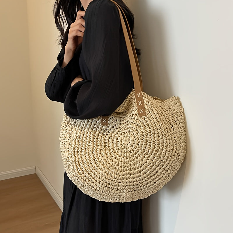 Cléa | Woven Round Straw Shoulder Tote Bag