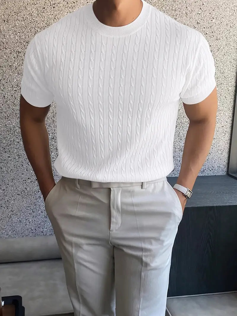 Kiril - Cable Knit Short Sleeve Crewneck Jumper
