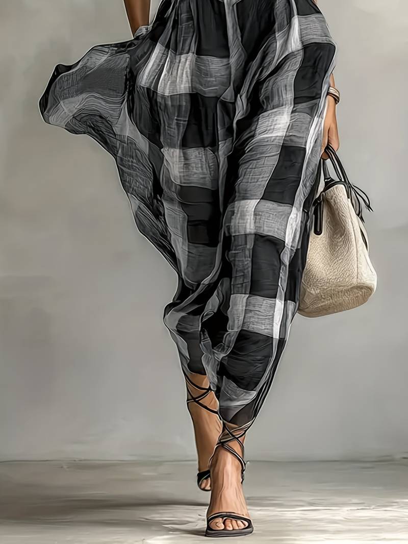 Nethara | Plaid High Neck Belted Maxi Dress