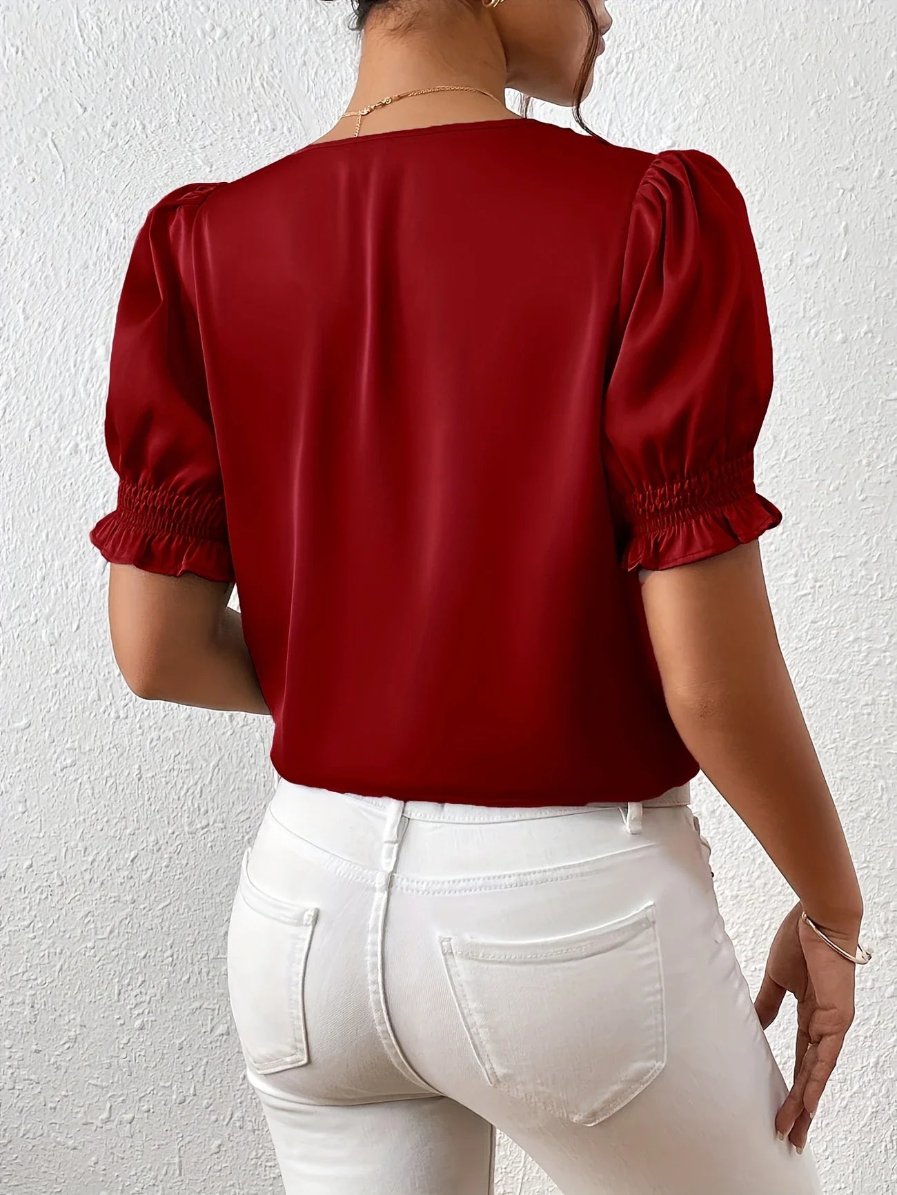 Abella | V-Neck Puff Sleeve Button Blouse