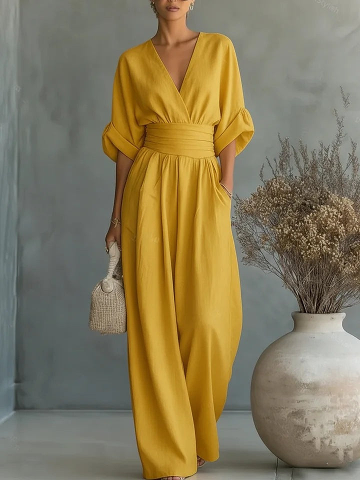 Lumamark | Elegant V-Neck Wide-Leg Jumpsuit