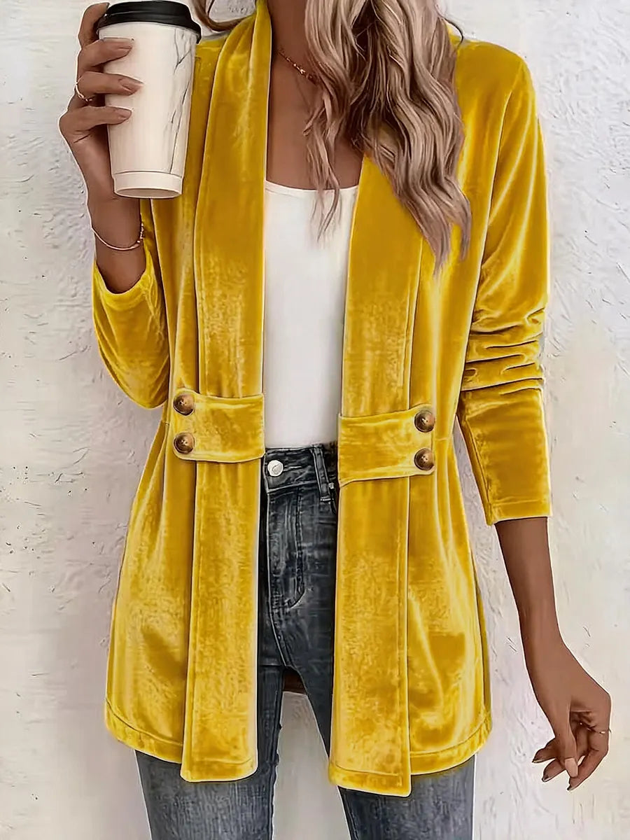 Sdenia | Velvet Style Open Front Longline Blazer