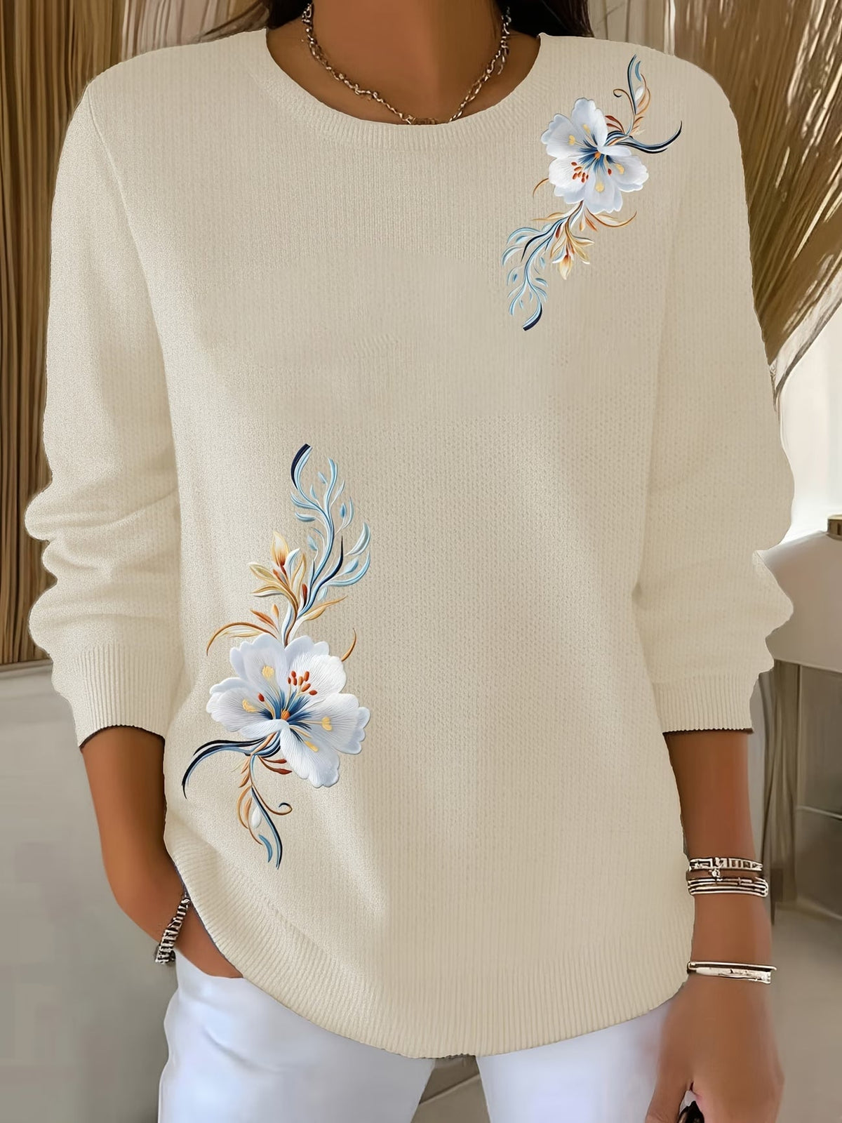 Adelurella | Elegant Long Sleeve Floral Sweater