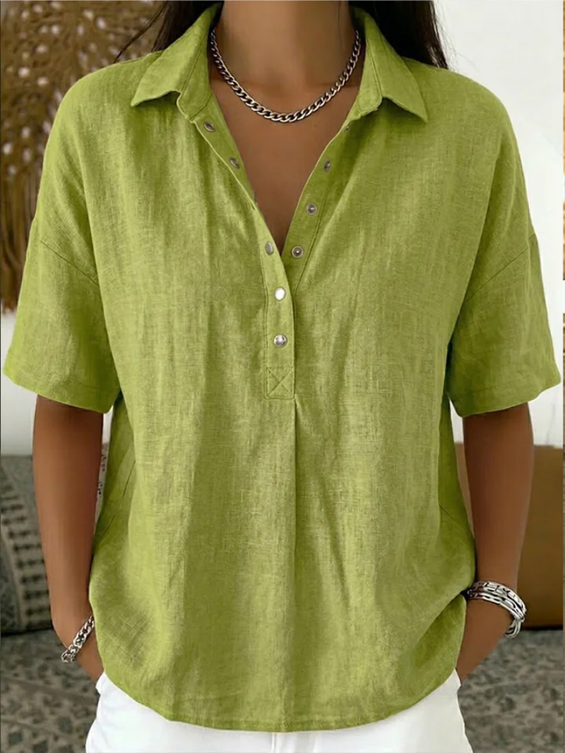 Anzhela | Short Sleeve Blouse with Button Placket