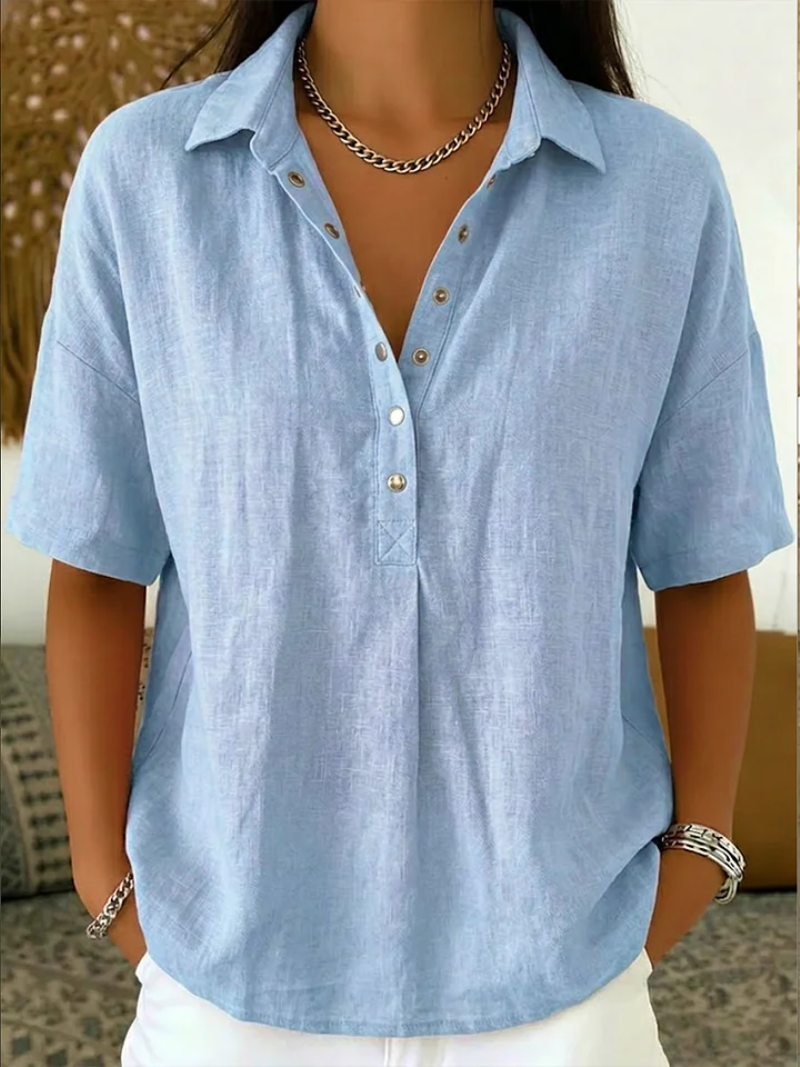 Anzhela | Short Sleeve Blouse with Button Placket