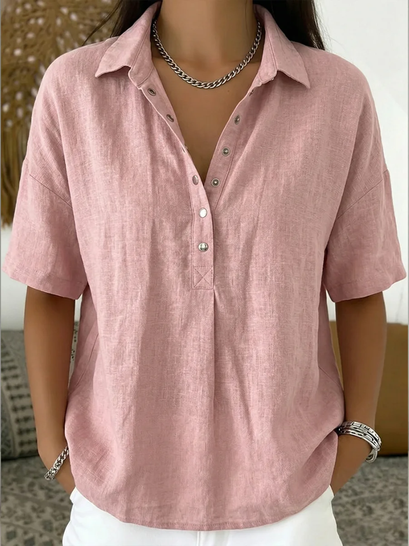 Anzhela | Short Sleeve Blouse with Button Placket