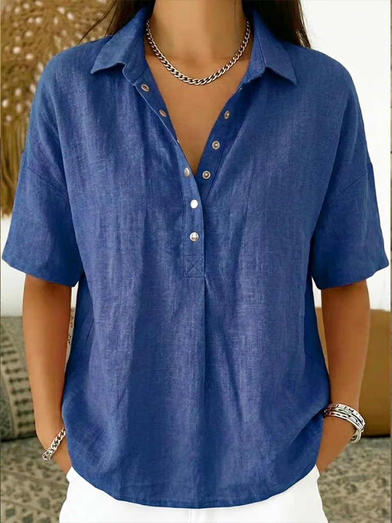 Anzhela | Short Sleeve Blouse with Button Placket
