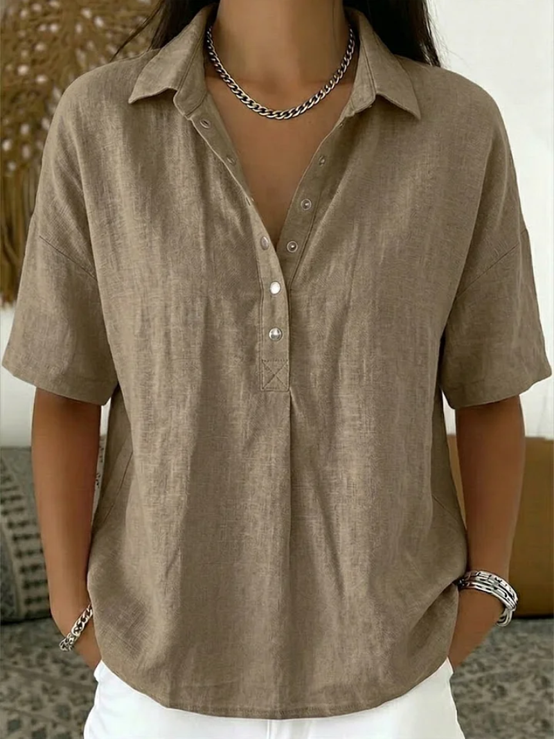 Anzhela | Short Sleeve Blouse with Button Placket