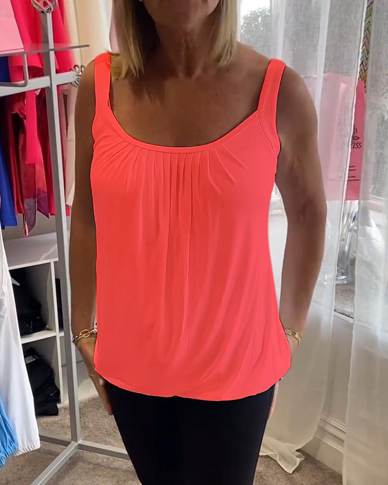 Hanner - Pleated Sleeveless Scoop Neck Tank Top