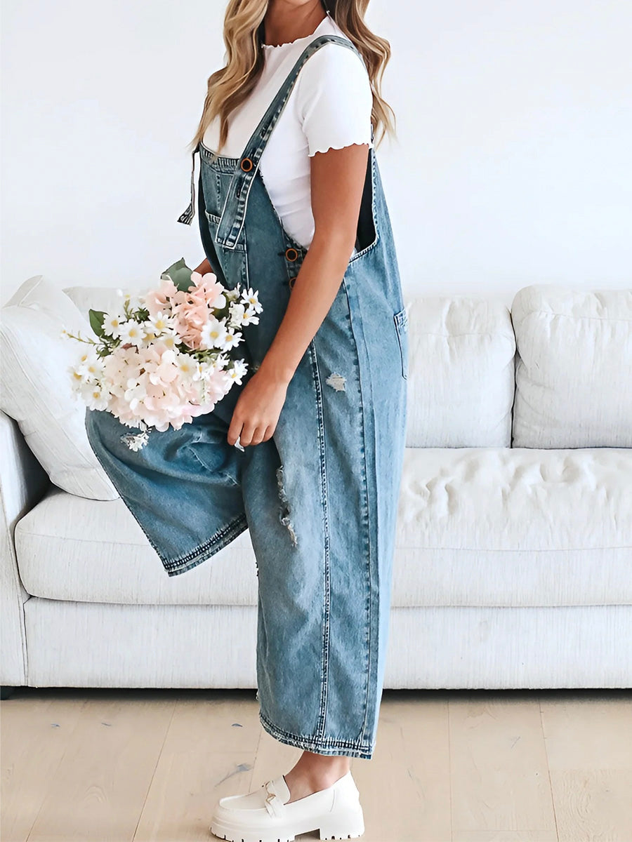 Clarice | Denim Overalls Loose Fit Distressed