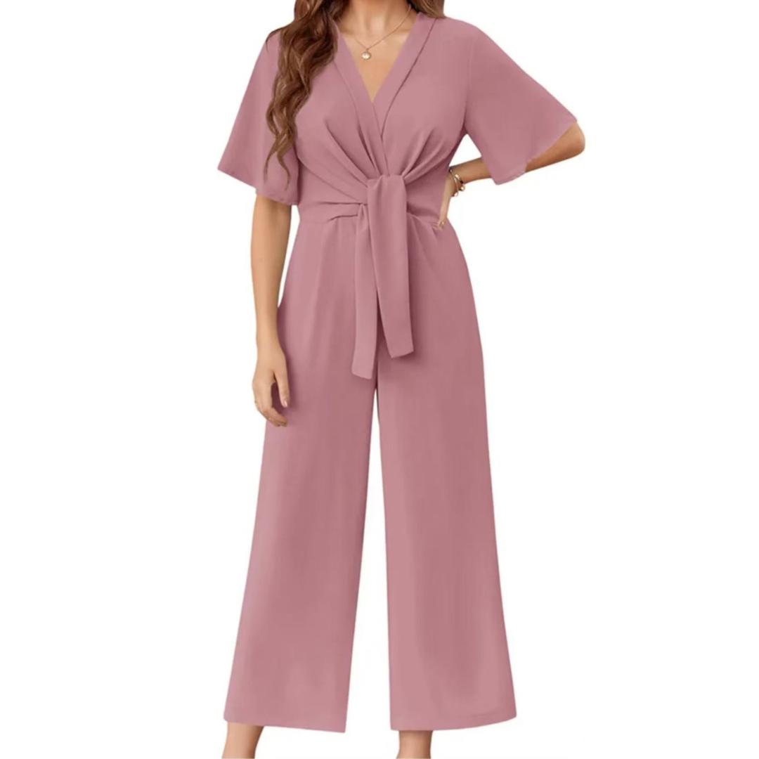 Gracie | Wide Leg V Neck Tie Jumpsuit