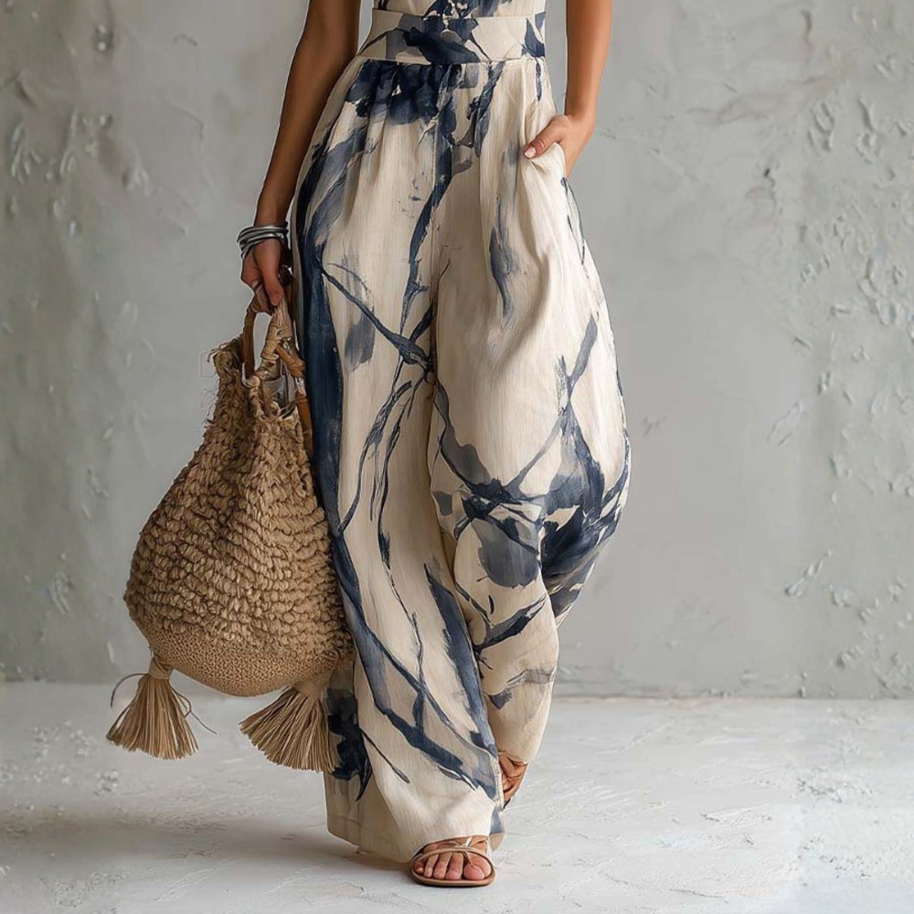 Symia | Halter Neck Printed Wide Leg Jumpsuit