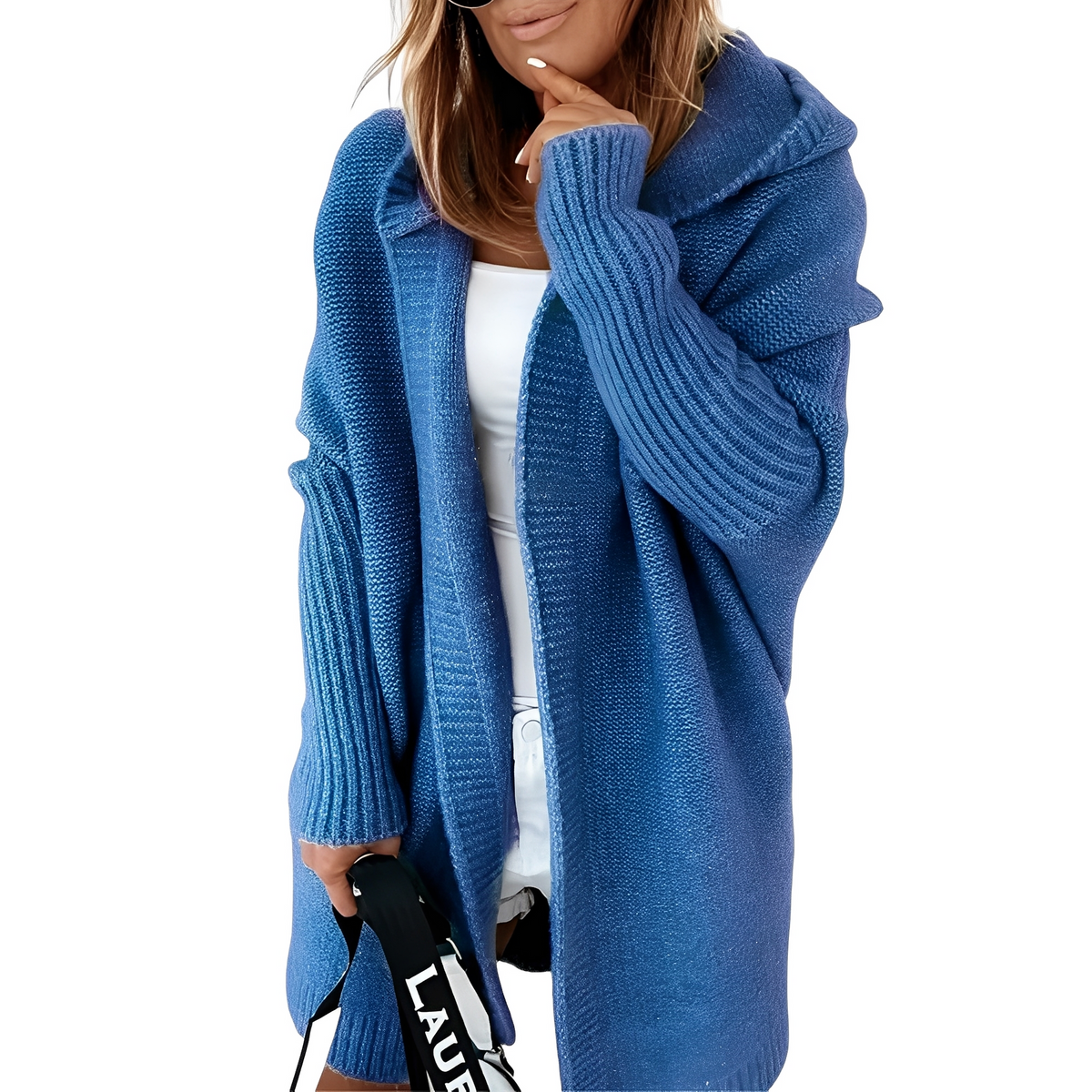 Nazik | Cardigan With Draped Collar and Ribbed Sleeves