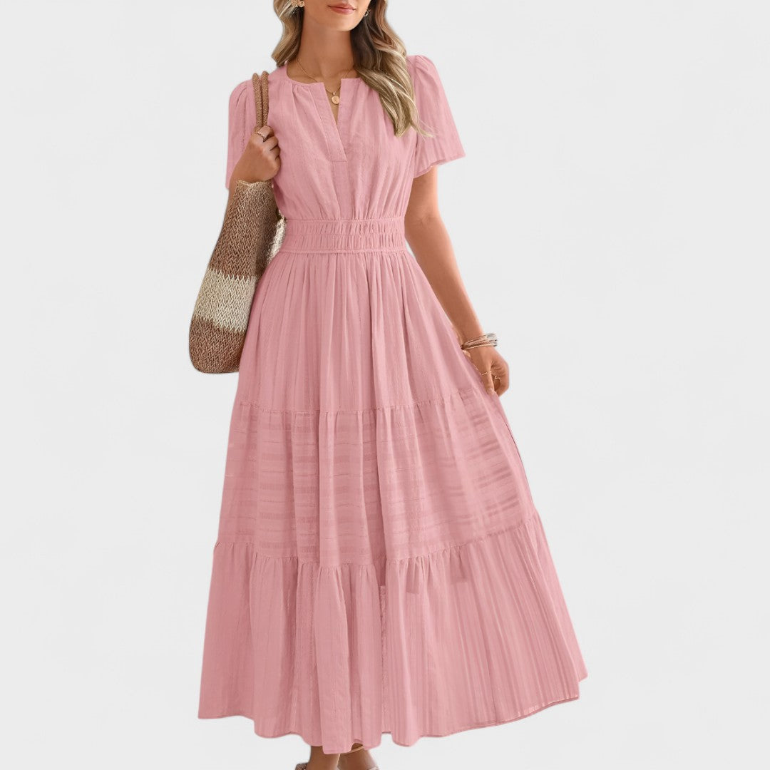 Maura | Short Sleeve Smocked Waist Maxi Dress