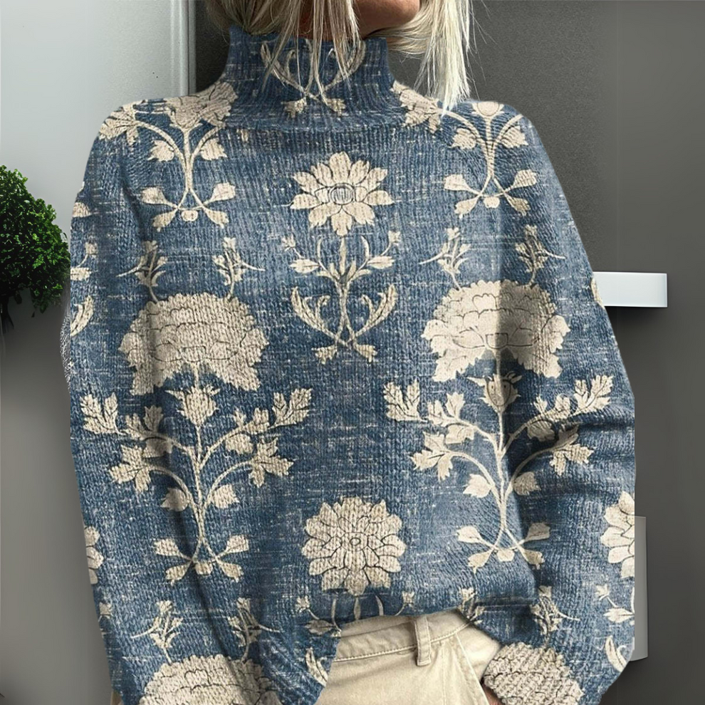 Rasha | Mock Neck Printed Knit Sweater