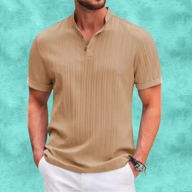 Tomasz | Short Sleeve Textured Henley Shirt
