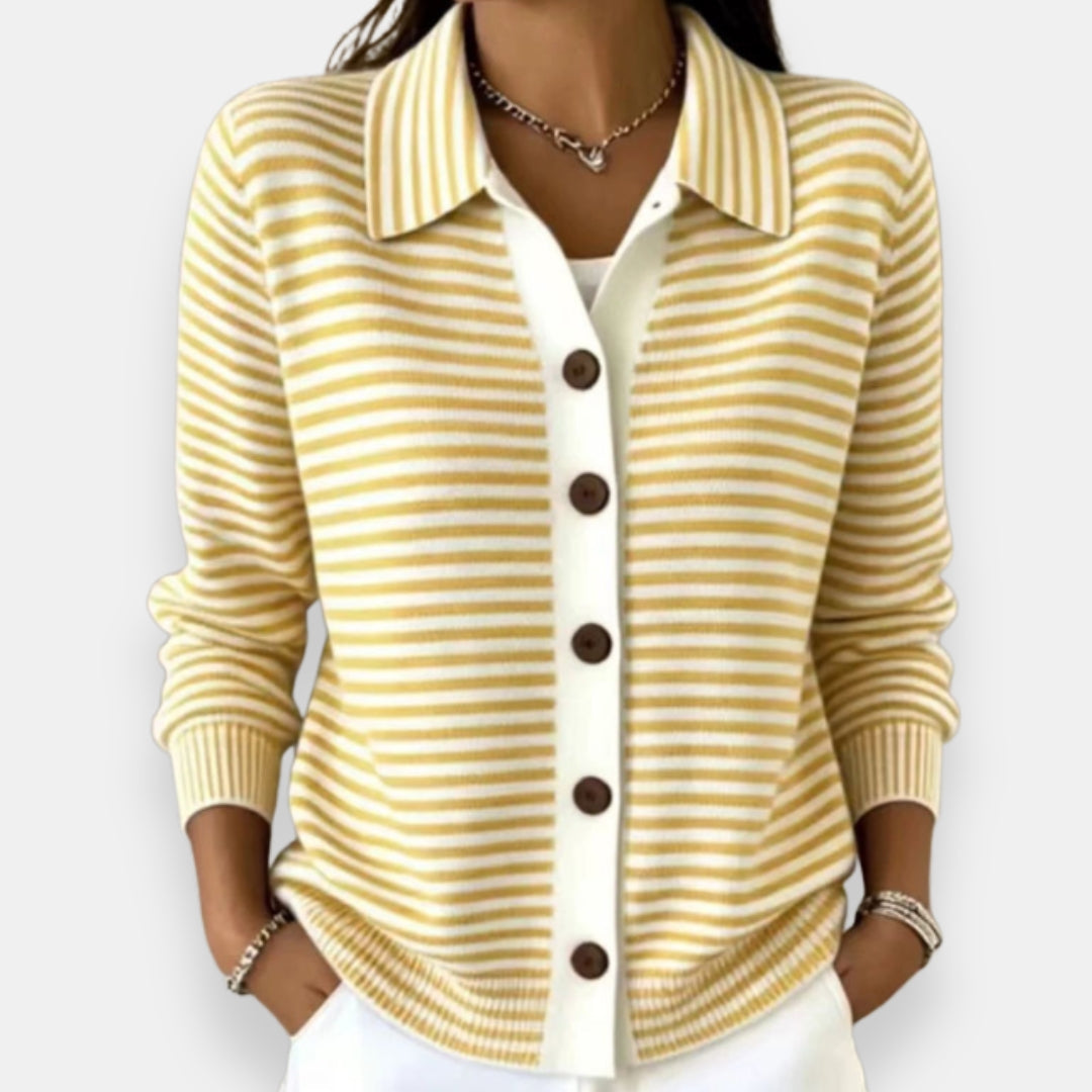 Talaoira | Striped Buttoned Cardigan with Long Sleeves