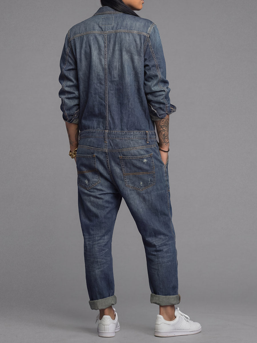 Ravina - Button Front Long Sleeve Utility Jumpsuit