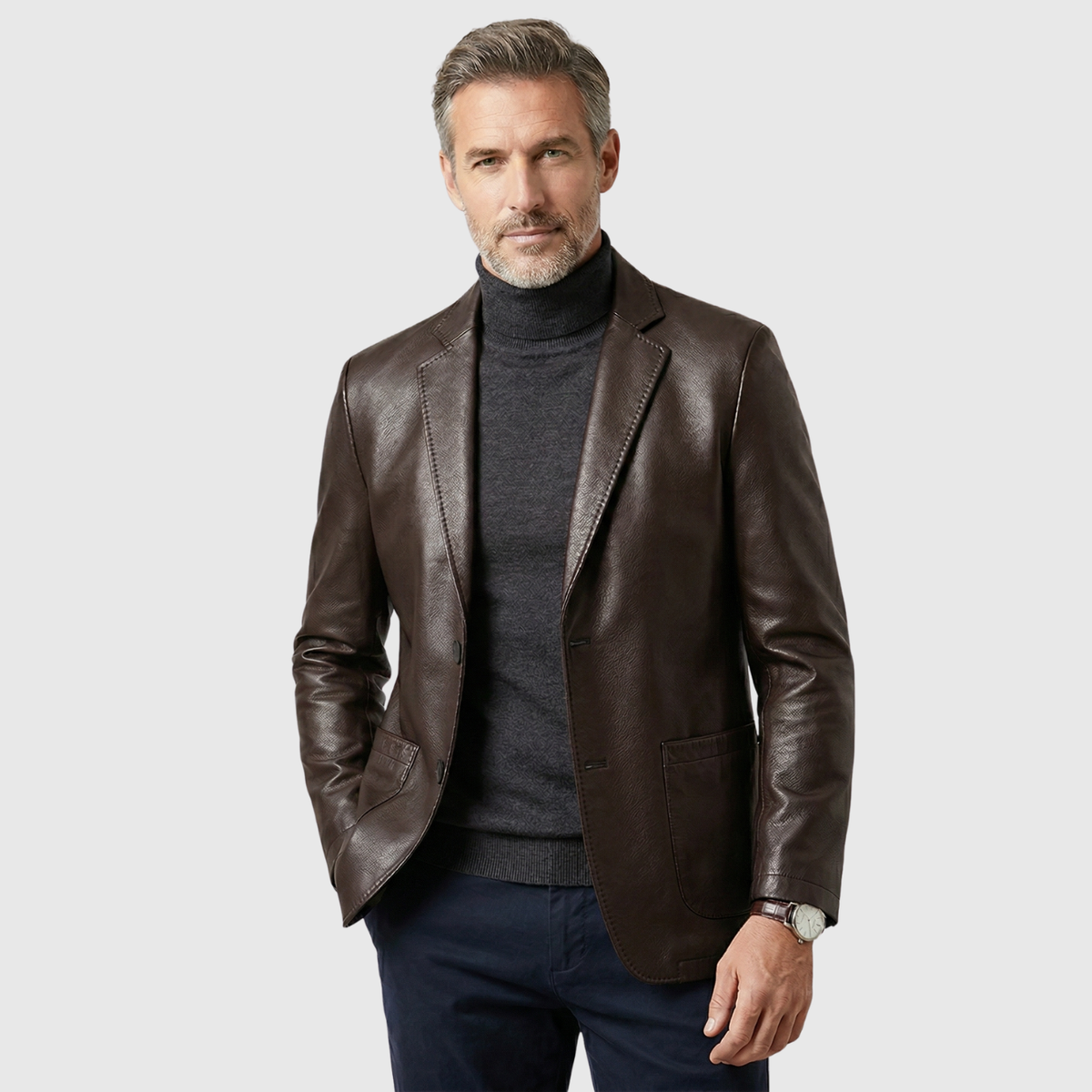 Emil | Blazer Style Leather Jacket with Button Closure