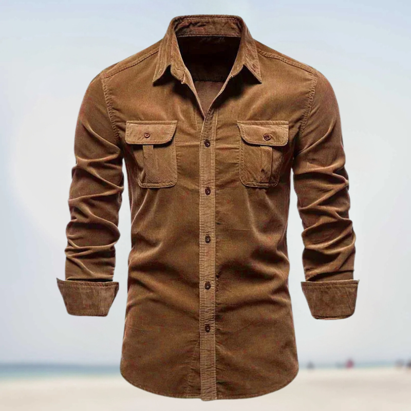 Folko - Corduroy Button Front Long Sleeve Shirt