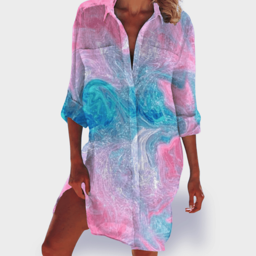 Lizonka | Beach Print Collared Shirt Dress