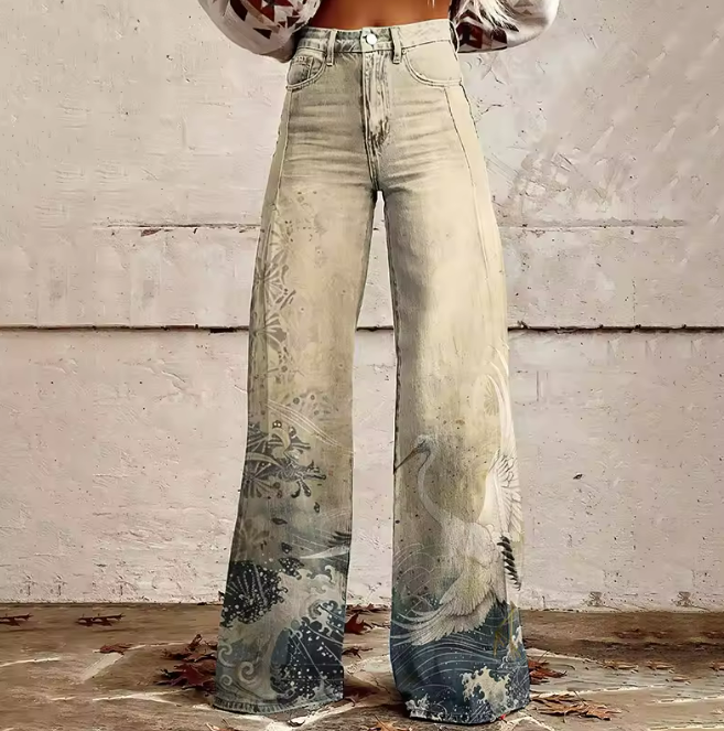 Mailin | Pants Wide Leg Denim Style Prints