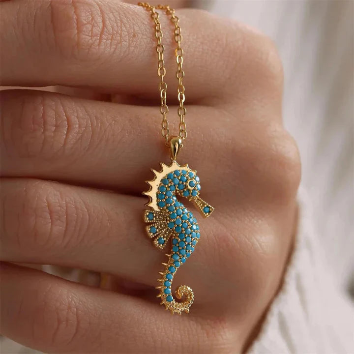 Inez | Seahorse Turquoise Pendant Chain Necklace