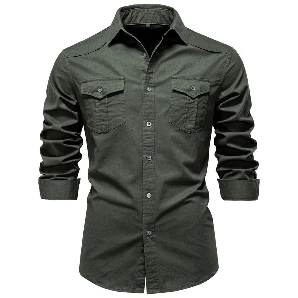 Norbwaldmir | Long Sleeve Cotton Shirt in Navy Blue