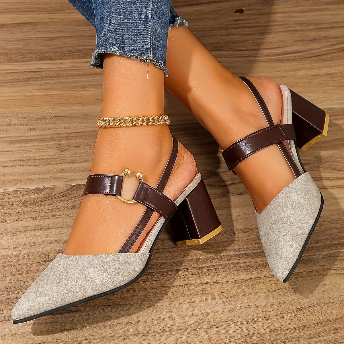 Sheri | Slingback Pointed Toe Block Heel Sandals