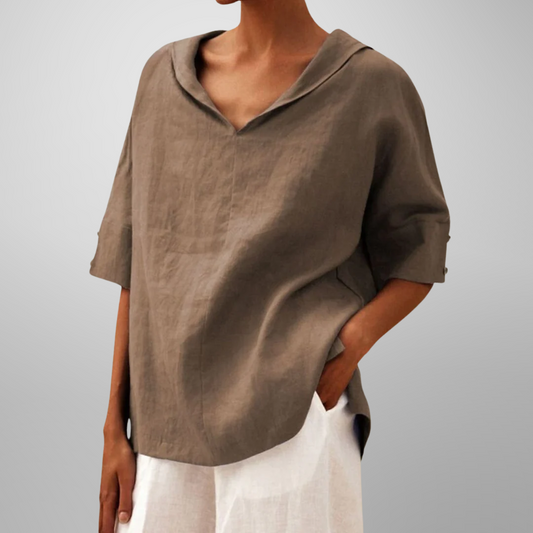 Alissa - Loose Fit V Neck Short Sleeve Blouse