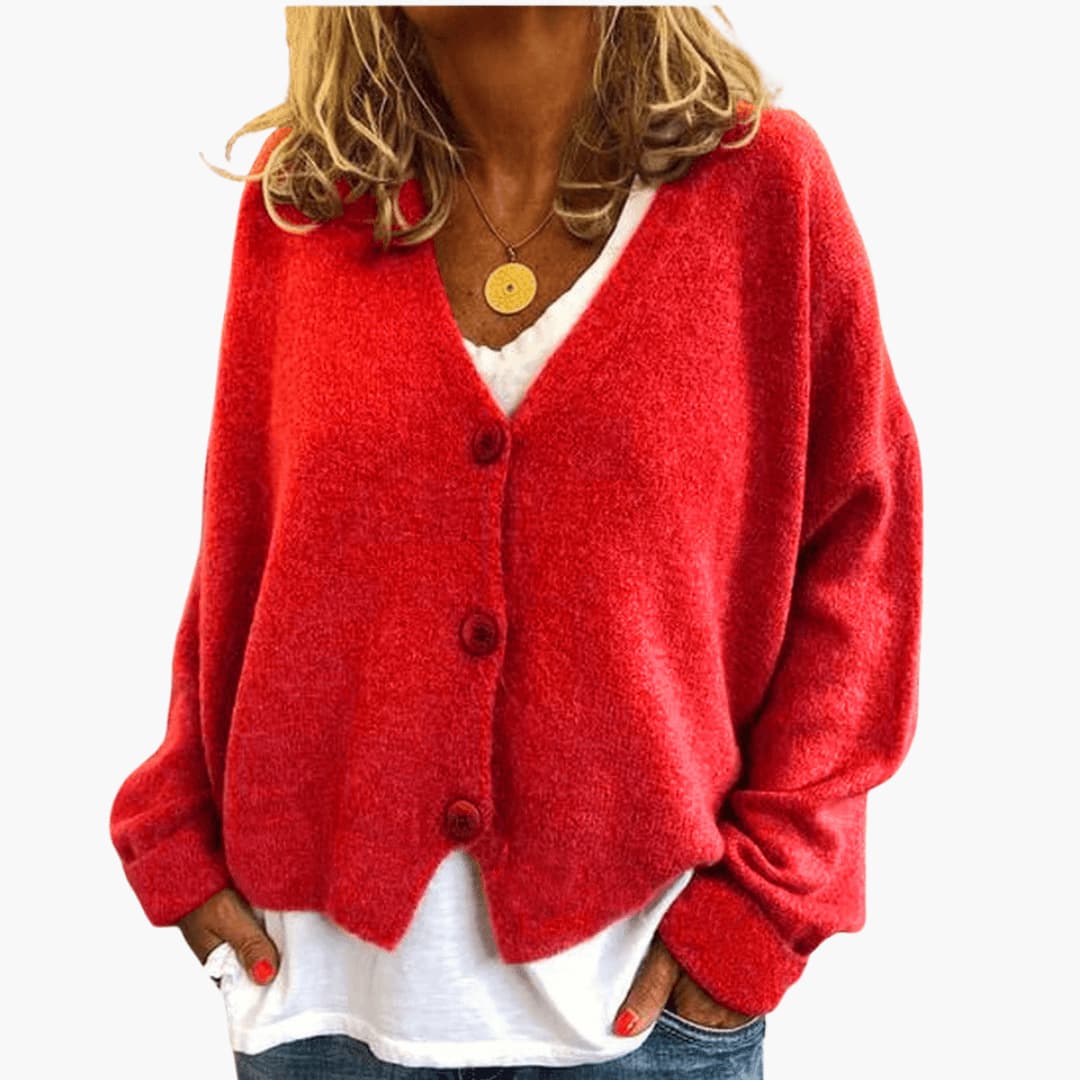 Lucrora | Long Sleeve Knitted Cardigan with Button Front
