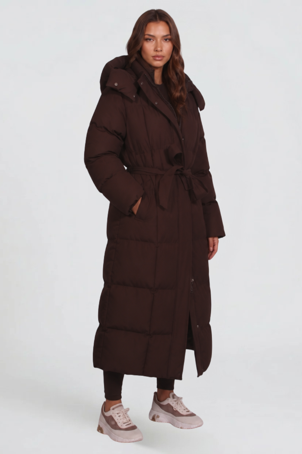 Evelinida | Long Puffer Coat with Hood and Belt