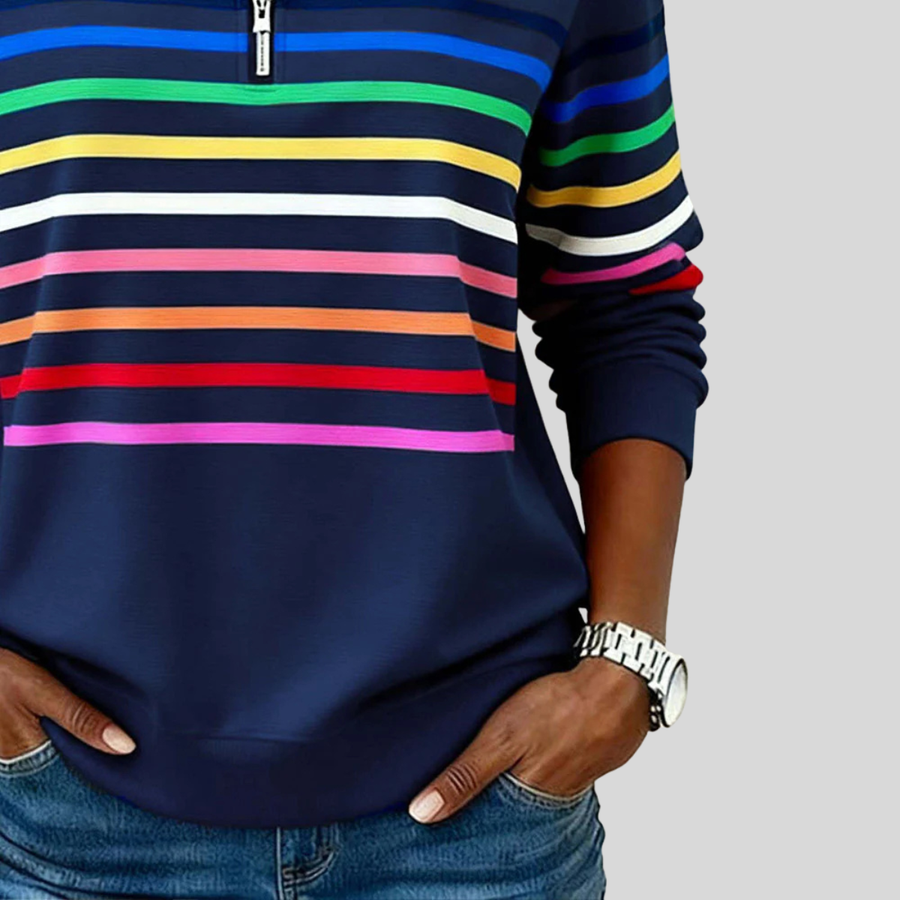 Evelyn | Sweatshirt Long Sleeve Half Zip Striped