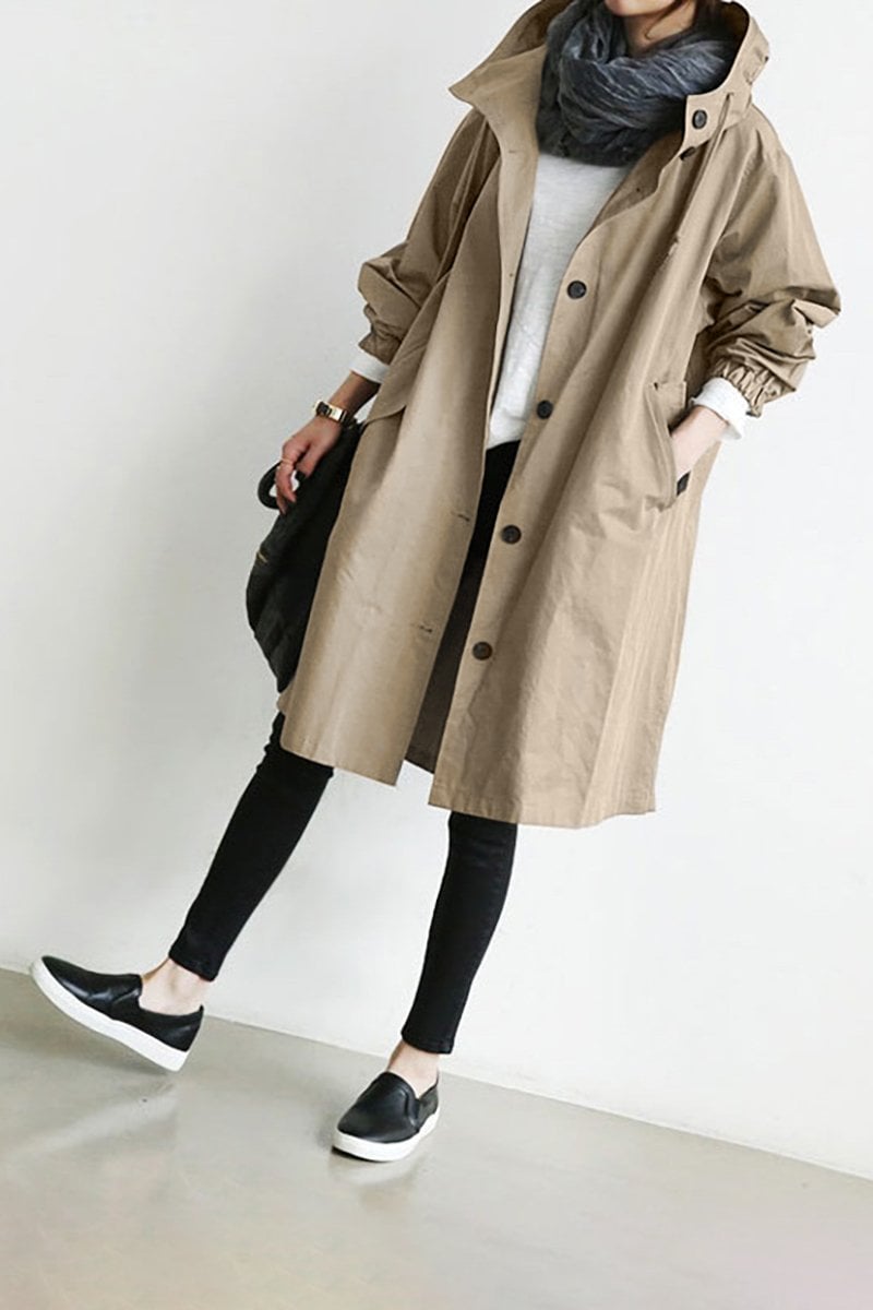 Shauna  | Long Hooded Coat With Button Front