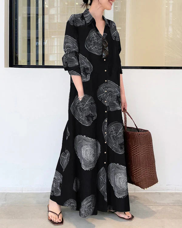 Poleska | Maxi Shirt Dress Abstract Print Button Front