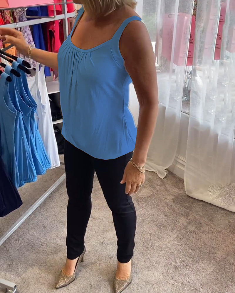 Hanner - Pleated Sleeveless Scoop Neck Tank Top
