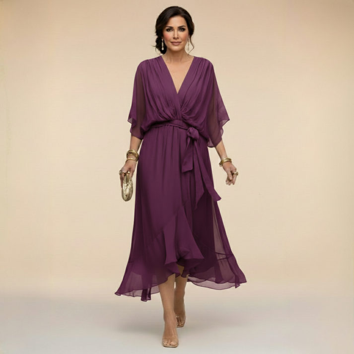 Harshani | Chiffon V Neck Midi Wrap Dress