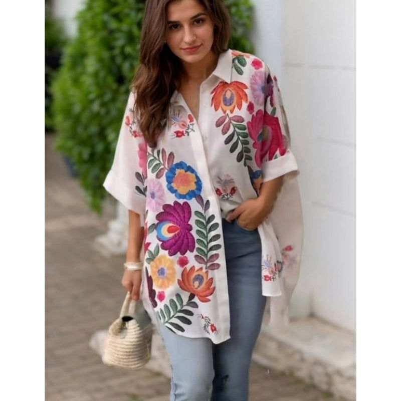 Rossella | Floral Print Short Sleeve Long Blouse