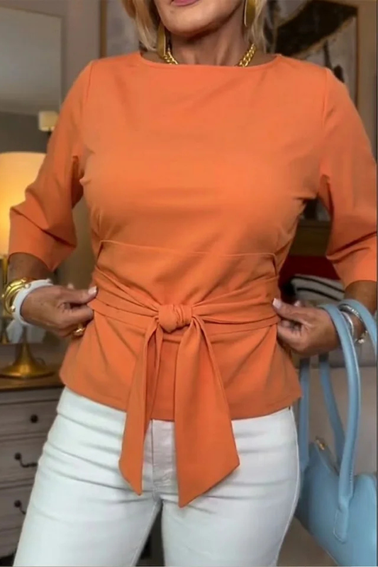 Shaniera | Tie Front Three Quarter Sleeve Top