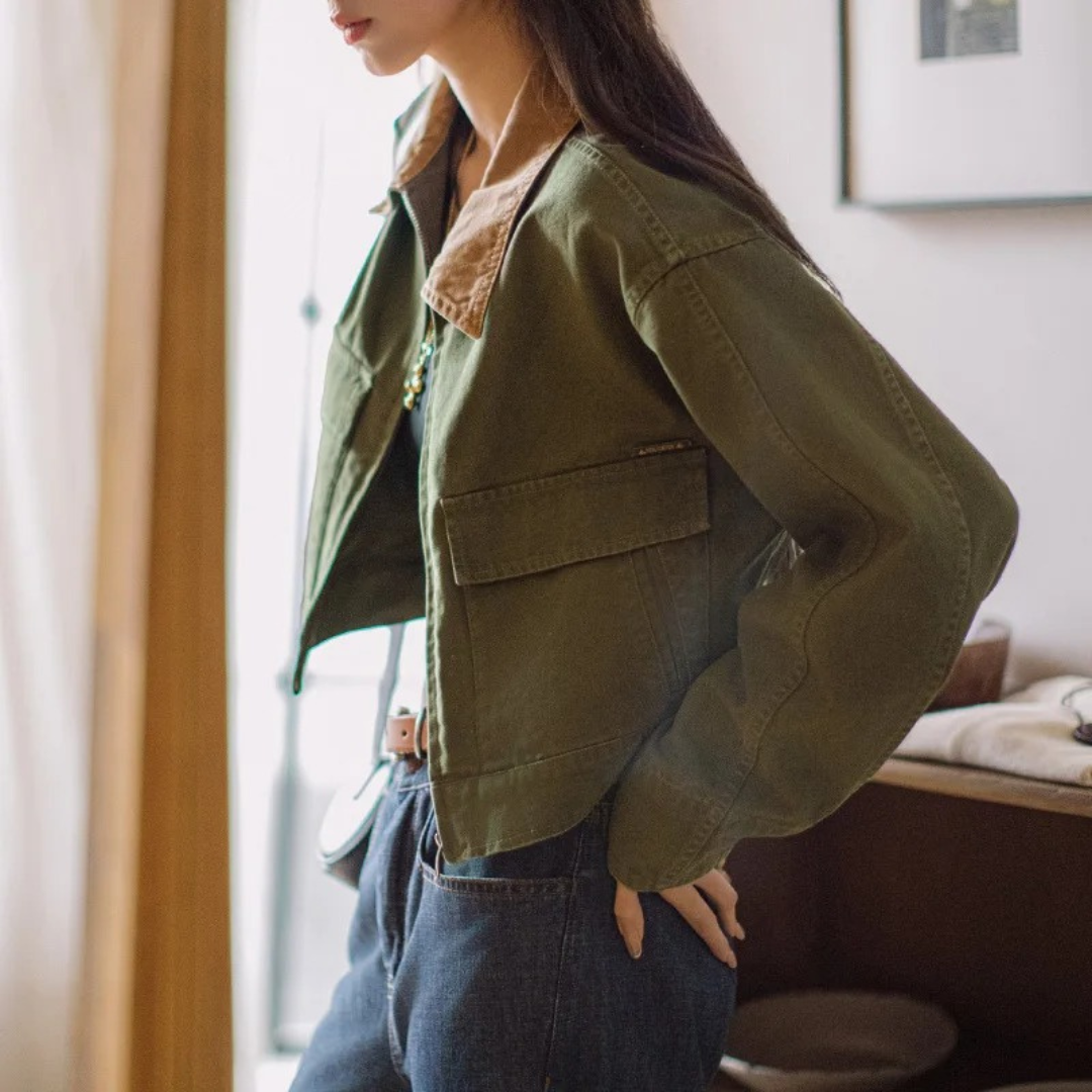 Leonelura | Canvas Jacket with Cord Collar and Patchwork