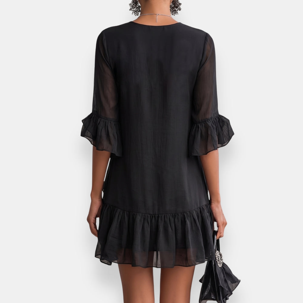 Lussina | Short Ruffle Trim V-Neck Mini Dress