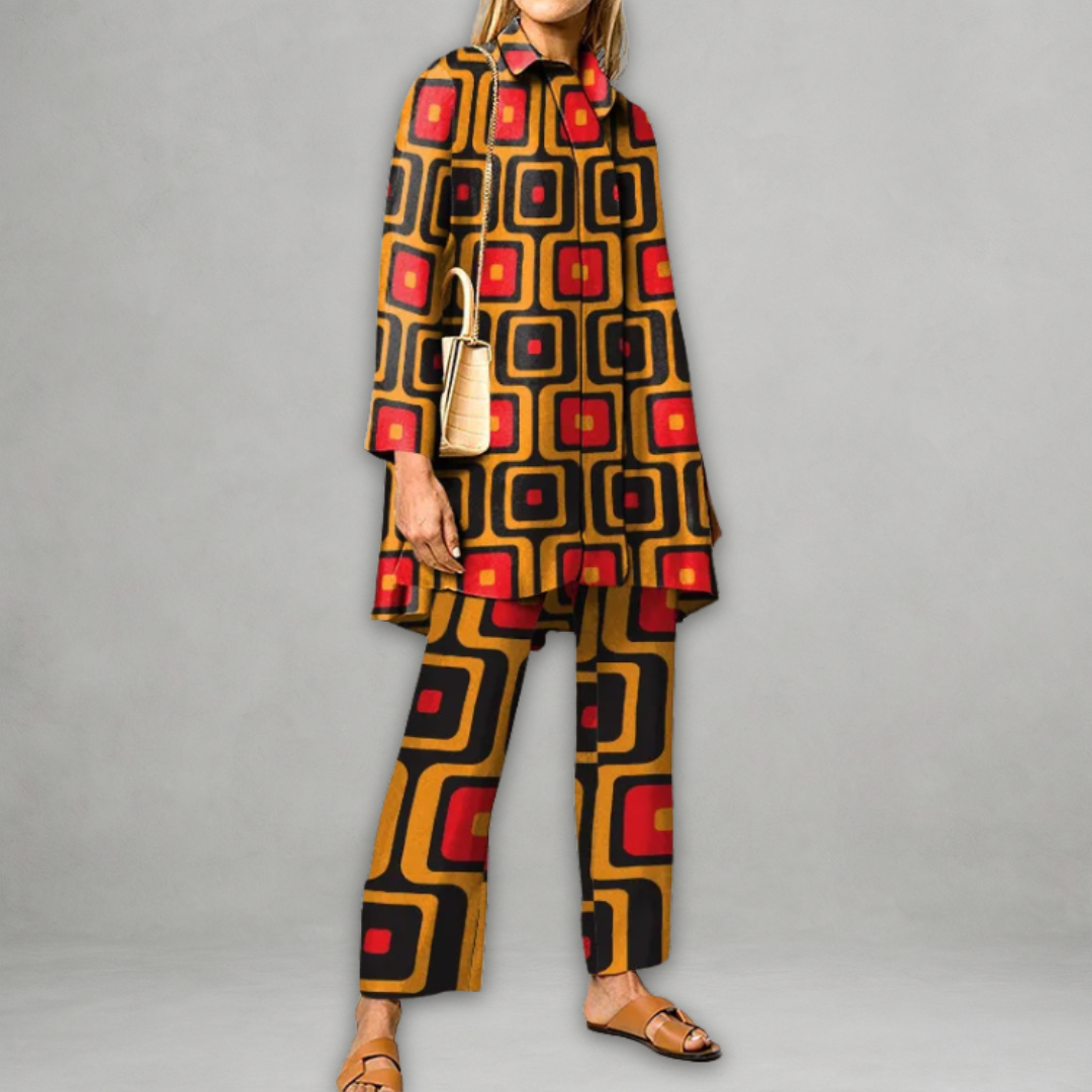 Claudette | Two Piece Geometric Tunic Pants Set