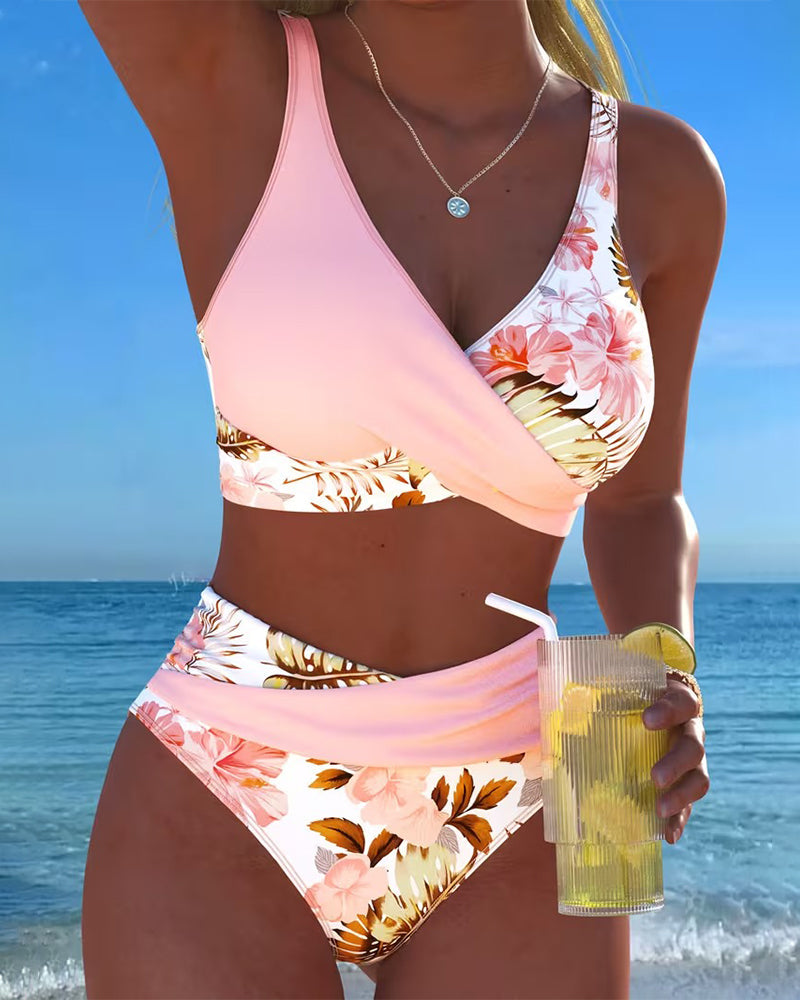 Hinari - Floral High Waisted Wrap Bikini Set