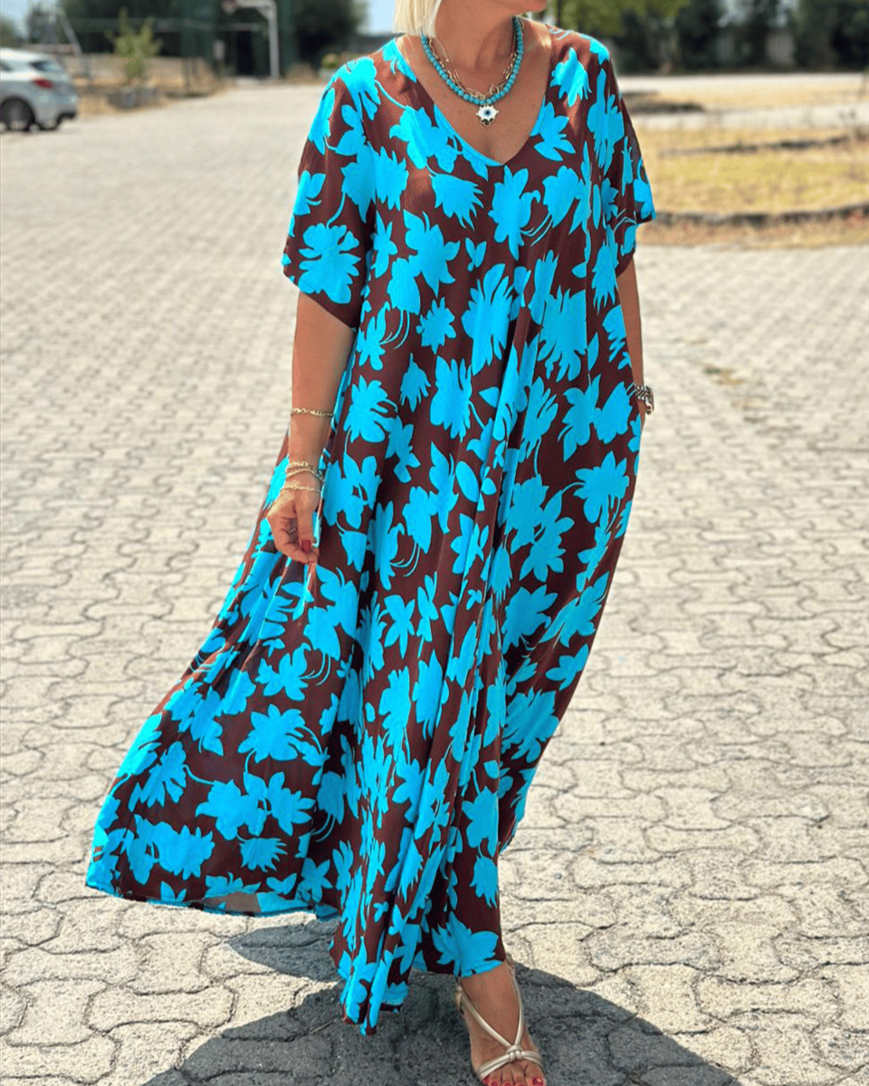 Gomez | Floral Print V Neck Maxi Dress