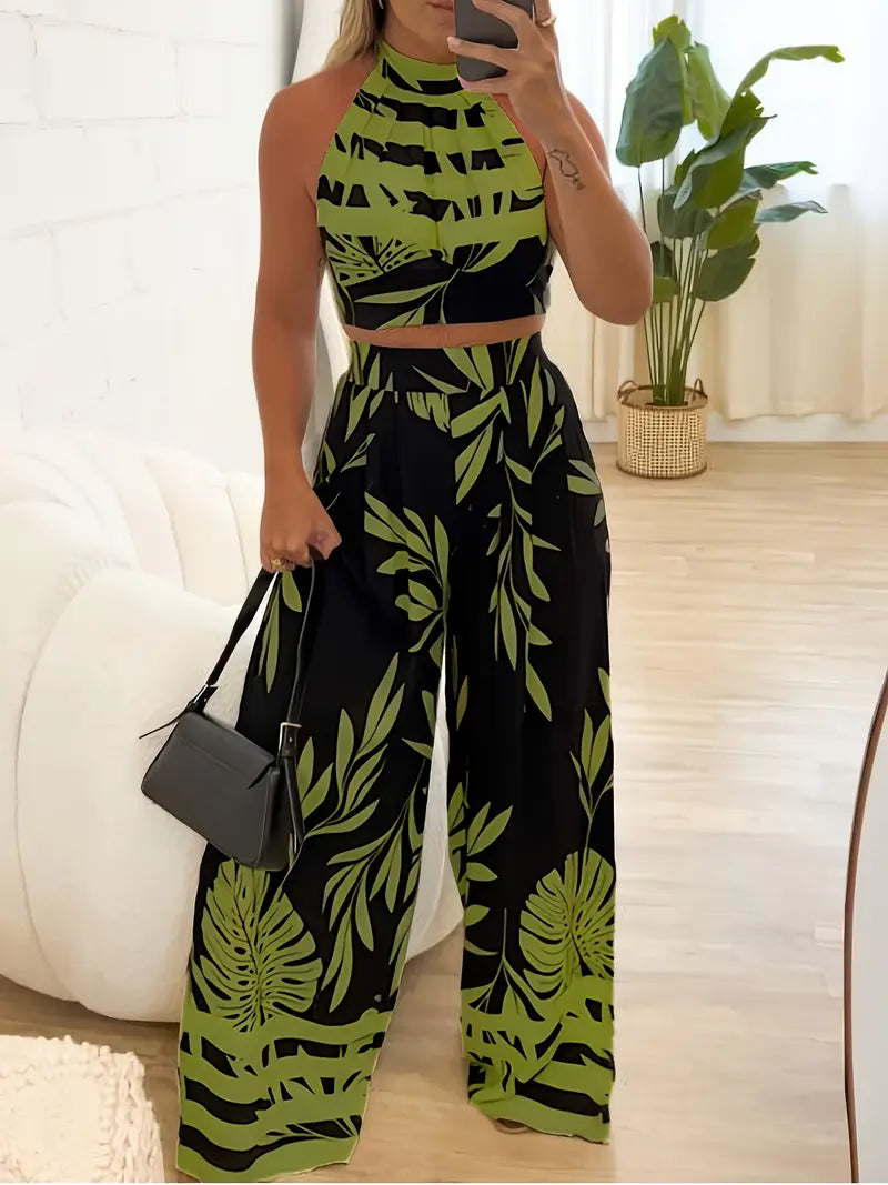 Zirina | Halter Crop Top Wide Leg Set