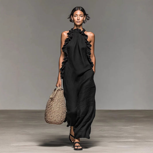 Vasara | Ruffle High Neck Sleeveless Maxi Dress